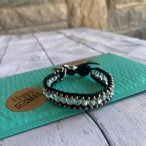 Artisan | NWT black leather + Swarovski crystal wrap bracelet